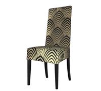 Cozimangoe Dining Chair Covers, High Stretch Removable Seat Covers, Stain Resistant Protective Slipcovers for Dining Room Kitchen Hotel Banquet, Art Deco Black Champaigne Gold Scales Seashells
