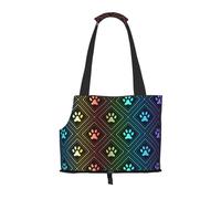 Cozimangoe Dog Carrier, Side Viewing Opening Dog Purse Collapsible Compact Pet Tote Bag, Airline Walking Outdoor Travel, Rainbow Dog Paws Print