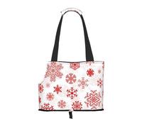Cozimangoe Dog Carrier, Side Viewing Opening Dog Purse Collapsible Compact Pet Tote Bag, Airline Walking Outdoor Travel, Red Snowflake White Christmas