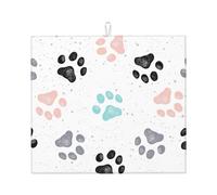 Cozimangoe Dog Paws Prints, Dish Drying Mat, 18x16 Inch Absorbent Microfiber Quick Dry Machine Washable for Dishes Pots Pans Glassware Coffee Bar Under Rack