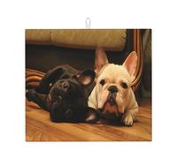 Cozimangoe French Bulldog1, Dish Drying Mat, 18x16 Inch Absorbent Microfiber Quick Dry Machine Washable for Dishes Pots Pans Glassware Coffee Bar Under Rack