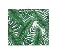 Cozimangoe Green Leaves Printed, Dish Drying Mat, 18x16 Inch Absorbent Microfiber Quick Dry Machine Washable for Dishes Pots Pans Glassware Coffee Bar Under Rack