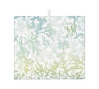 Cozimangoe Green Sea Blue Seaweed, Dish Drying Mat, 18x16 Inch Absorbent Microfiber Quick Dry Machine Washable for Dishes Pots Pans Glassware Coffee Bar Under Rack