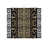 Cozimangoe Grunge Spotted Gold Silver D Greek, Dish Drying Mat, 18x16 Inch Absorbent Microfiber Quick Dry Machine Washable for Dishes Pots Pans Glassware Coffee Bar Under Rack