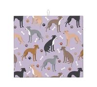 Cozimangoe Italian Greyhound Dog Bones and Paws, Dish Drying Mat, 18x16 Inch Absorbent Microfiber Quick Dry Machine Washable for Dishes Pots Pans Glassware Coffee Bar Under Rack