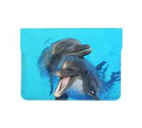 Cozimangoe Laptop Sleeve, 13-14 Inch PU Leather Computer Sleeve Bag, Water-Resistant Laptop Case Protective, School Office Travel, Personalized Smiling Face Dolphins Printed