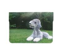 Cozimangoe Laptop Sleeve, 13-14 Inch PU Leather Computer Sleeve Bag, Water-Resistant Laptop Case Protective, School Office Travel, Personalized Bedlington Terrier Funny Dogs Furry Dogs Pets