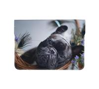 Cozimangoe Laptop Sleeve, 13-14 Inch PU Leather Computer Sleeve Bag, Water-Resistant Laptop Case Protective, School Office Travel, Personalized French BullDogs Mall Black Dogs Pets
