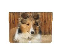 Cozimangoe Laptop Sleeve, 13-14 Inch PU Leather Computer Sleeve Bag, Water-Resistant Laptop Case Protective, School Office Travel, Personalized Lovely Sheltie Dog