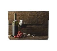 Cozimangoe Laptop Sleeve, 13-14 Inch PU Leather Computer Sleeve Bag, Water-Resistant Laptop Case Protective, School Office Travel, Grapes Bottle And Glass Of Red Wine