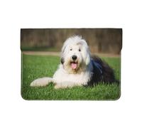 Cozimangoe Laptop Sleeve, 13-14 Inch PU Leather Computer Sleeve Bag, Water-Resistant Laptop Case Protective, School Office Travel, Personalized Old English Sheepdog Dog