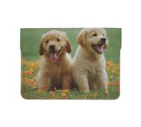 Cozimangoe Laptop Sleeve, 13-14 Inch PU Leather Computer Sleeve Bag, Water-Resistant Laptop Case Protective, School Office Travel, Yellow Labrador Retriever Puppies