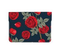Cozimangoe Laptop Sleeve, 13-14 Inch PU Leather Computer Sleeve Bag, Water-Resistant Laptop Case Protective, School Office Travel, Personalized Red Roses Flowers