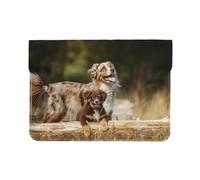 Cozimangoe Laptop Sleeve, 13-14 Inch PU Leather Computer Sleeve Bag, Water-Resistant Laptop Case Protective, School Office Travel, Personalized Australian Shepherd Dogs Aussie Brown Dogs