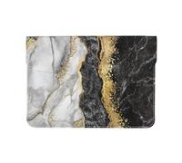 Cozimangoe Laptop Sleeve, 13-14 Inch PU Leather Computer Sleeve Bag, Water-Resistant Laptop Case Protective, School Office Travel, Personalized Black White Gold Foil Marble