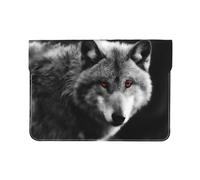 Cozimangoe Laptop Sleeve, 13-14 Inch PU Leather Computer Sleeve Bag, Water-Resistant Laptop Case Protective, School Office Travel, Personalized Wolf With Red Eyes Printed