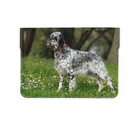 Cozimangoe Laptop Sleeve, 13-14 Inch PU Leather Computer Sleeve Bag, Water-Resistant Laptop Case Protective, School Office Travel, Personalized English Setter Lawn Pets Dogs English Setter