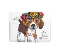 Cozimangoe Laptop Sleeve, 13-14 Inch PU Leather Computer Sleeve Bag, Water-Resistant Laptop Case Protective, School Office Travel, Personalized Puppy Beagle Floral Head Wreath