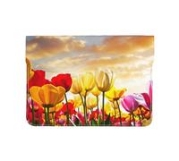 Cozimangoe Laptop Sleeve, 13-14 Inch PU Leather Computer Sleeve Bag, Water-Resistant Laptop Case Protective, School Office Travel, Personalized Tulip Flower Sunset