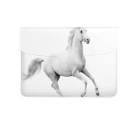 Cozimangoe Laptop Sleeve, 13-14 Inch PU Leather Computer Sleeve Bag, Water-Resistant Laptop Case Protective, School Office Travel, Personalized White Stallion Horse Gallop Motion Equestrian