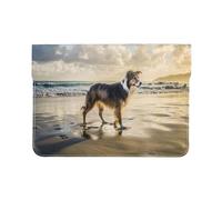 Cozimangoe Laptop Sleeve, 13-14 Inch PU Leather Computer Sleeve Bag, Water-Resistant Laptop Case Protective, School Office Travel, Personalized Border Collie Sea Sky Dog