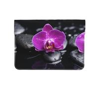 Cozimangoe Laptop Sleeve, 13-14 Inch PU Leather Computer Sleeve Bag, Water-Resistant Laptop Case Protective, School Office Travel, Personalized Orchids On Black Stone Print