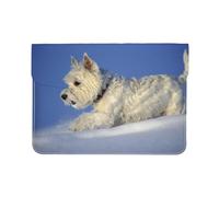 Cozimangoe Laptop Sleeve, 13-14 Inch PU Leather Computer Sleeve Bag, Water-Resistant Laptop Case Protective, School Office Travel, Personalized Westie Winter West Highland White Terrier Dogs