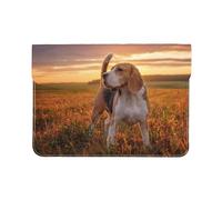 Cozimangoe Laptop Sleeve, 13-14 Inch PU Leather Computer Sleeve Bag, Water-Resistant Laptop Case Protective, School Office Travel, Personalized Beagle Lawn Dogs On A Walk Pets Dogs Sunset