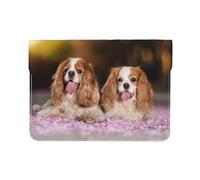 Cozimangoe Laptop Sleeve, 13-14 Inch PU Leather Computer Sleeve Bag, Water-Resistant Laptop Case Protective, School Office Travel, Personalized Cavalier King Charles Spaniel White Brown Dogs
