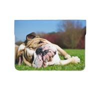 Cozimangoe Laptop Sleeve, 13-14 Inch PU Leather Computer Sleeve Bag, Water-Resistant Laptop Case Protective, School Office Travel, English BullDogs Tired Dogs Lawn Pets English