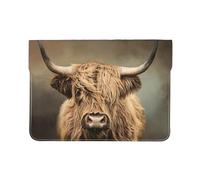 Cozimangoe Laptop Sleeve, 13-14 Inch PU Leather Computer Sleeve Bag, Water-Resistant Laptop Case Protective, School Office Travel, Personalized Highland Cow