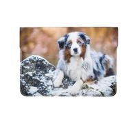 Cozimangoe Laptop Sleeve, 13-14 Inch PU Leather Computer Sleeve Bag, Water-Resistant Laptop Case Protective, School Office Travel, Personalized Australian Shepherd Snow Winter Beautiful Dogs