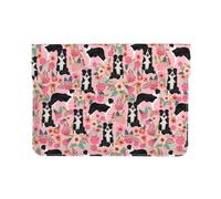 Cozimangoe Laptop Sleeve, 13-14 Inch PU Leather Computer Sleeve Bag, Water-Resistant Laptop Case Protective, School Office Travel, Personalized Border Collie Vintage Florals Pink