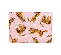 Cozimangoe Laptop Sleeve, 13-14 Inch PU Leather Computer Sleeve Bag, Water-Resistant Laptop Case Protective, School Office Travel, Personalized Circus Animal Cute Tigers On The Pink Background