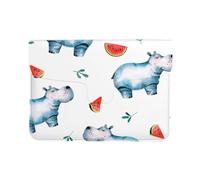 Cozimangoe Laptop Sleeve, 13-14 Inch PU Leather Computer Sleeve Bag, Water-Resistant Laptop Case Protective, School Office Travel, Personalized Watercolor Cute Hippo Watermelon