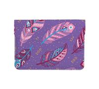 Cozimangoe Laptop Sleeve, 13-14 Inch PU Leather Computer Sleeve Bag, Water-Resistant Laptop Case Protective, School Office Travel, Personalized Tribal Feathers In Blue Pink And Purple