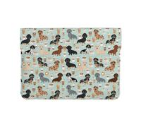 Cozimangoe Laptop Sleeve, 13-14 Inch PU Leather Computer Sleeve Bag, Water-Resistant Laptop Case Protective, School Office Travel, Personalized Cute Mint Dachshunds And Coffee