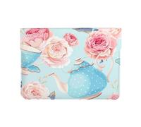 Cozimangoe Laptop Sleeve, 13-14 Inch PU Leather Computer Sleeve Bag, Water-Resistant Laptop Case Protective, School Office Travel, Personalized Flowers Roses Vintage Teapot Cups