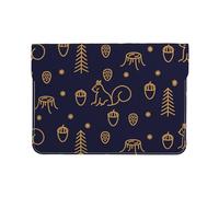 Cozimangoe Laptop Sleeve, 13-14 Inch PU Leather Computer Sleeve Bag, Water-Resistant Laptop Case Protective, School Office Travel, Personalized Winter Woods And Squirrels Line Style Blue