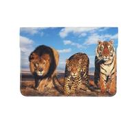 Cozimangoe Laptop Sleeve, 13-14 Inch PU Leather Computer Sleeve Bag, Water-Resistant Laptop Case Protective, School Office Travel, Personalized Lion Leopard And Tiger Fight For Food Printed