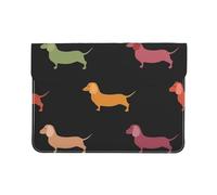 Cozimangoe Laptop Sleeve, 13-14 Inch PU Leather Computer Sleeve Bag, Water-Resistant Laptop Case Protective, School Office Travel, Personalized Cute Dachshund Dogs