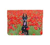 Cozimangoe Laptop Sleeve, 13-14 Inch PU Leather Computer Sleeve Bag, Water-Resistant Laptop Case Protective, School Office Travel, Personalized Doberman Pinscher In The Flower