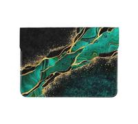 Cozimangoe Laptop Sleeve, 13-14 Inch PU Leather Computer Sleeve Bag, Water-Resistant Laptop Case Protective, School Office Travel, Personalized Black Teal Marble & Malachite With Veins Gold Spots