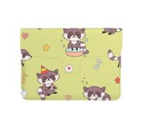 Cozimangoe Laptop Sleeve, 13-14 Inch PU Leather Computer Sleeve Bag, Water-Resistant Laptop Case Protective, School Office Travel, Personalized Kawaii Raccoon Cute