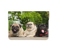 Cozimangoe Laptop Sleeve, 13-14 Inch PU Leather Computer Sleeve Bag, Water-Resistant Laptop Case Protective, School Office Travel, Personalized Pug Friendship Bokeh Dogs Pets Friends Pug
