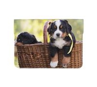 Cozimangoe Laptop Sleeve, 13-14 Inch PU Leather Computer Sleeve Bag, Water-Resistant Laptop Case Protective, School Office Travel, Personalized Bernese Mountain Dog Puppies