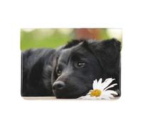 Cozimangoe Laptop Sleeve, 13-14 Inch PU Leather Computer Sleeve Bag, Water-Resistant Laptop Case Protective, School Office Travel, Personalized Black Labrador Chamomile Black Retriever Dogs