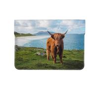 Cozimangoe Laptop Sleeve, 13-14 Inch PU Leather Computer Sleeve Bag, Water-Resistant Laptop Case Protective, School Office Travel, Personalized Highland Cow By The Sea