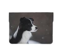 Cozimangoe Laptop Sleeve, 13-14 Inch PU Leather Computer Sleeve Bag, Water-Resistant Laptop Case Protective, School Office Travel, Border Collie Dog Spotted Snow