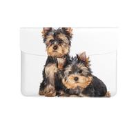 Cozimangoe Laptop Sleeve, 13-14 Inch PU Leather Computer Sleeve Bag, Water-Resistant Laptop Case Protective, School Office Travel, Personalized Two Yorkshire Terrier Puppies